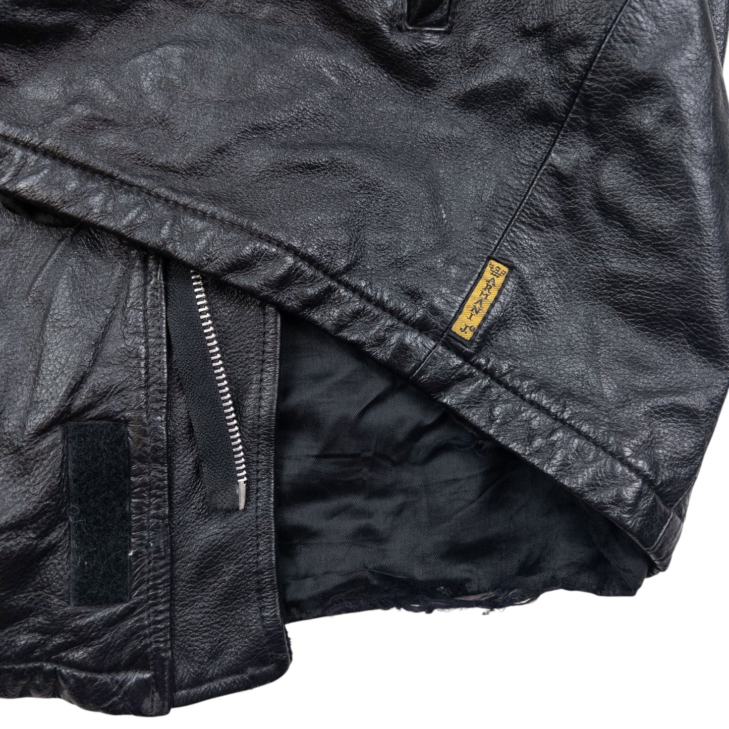 Vintage 80s Armani Jeans Zip Up Leather Jacket Size XL