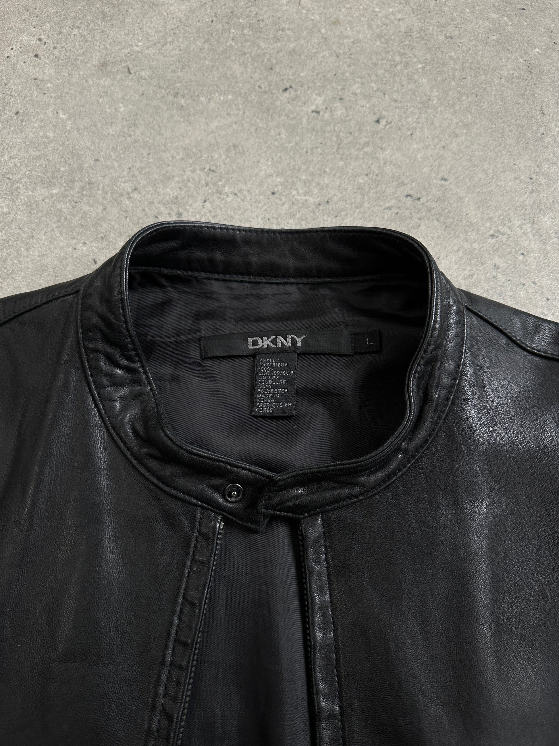 DKNY 1990s Minimal Smooth Leather Jacket - XL