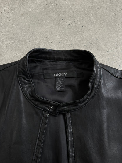 DKNY 1990s Minimal Smooth Leather Jacket - XL