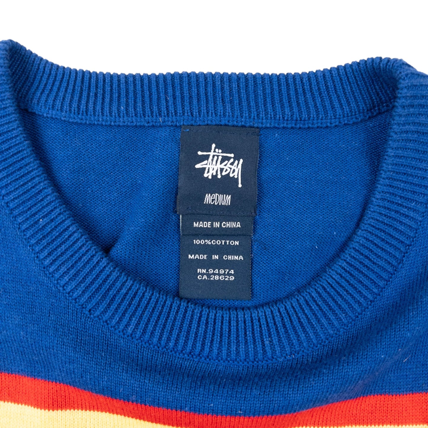 Vintage 2000s Stussy Striped Jumper Size M | Medium, Blue