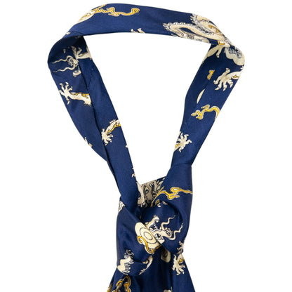 Vintage 90s Giorgio Armani Cravatte Dragon Silk Tie | O/S, Blue