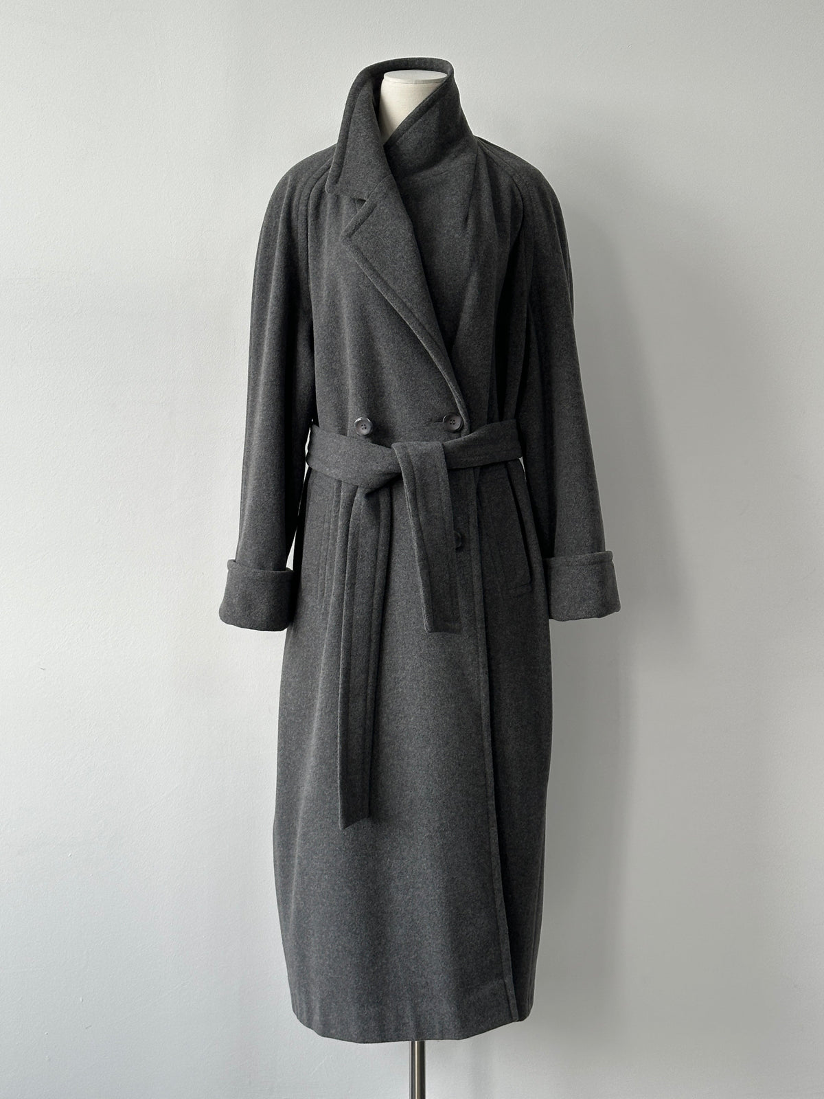 British Vintage 1990s Wool Cashmere Belted Double Breasted Coat - XL