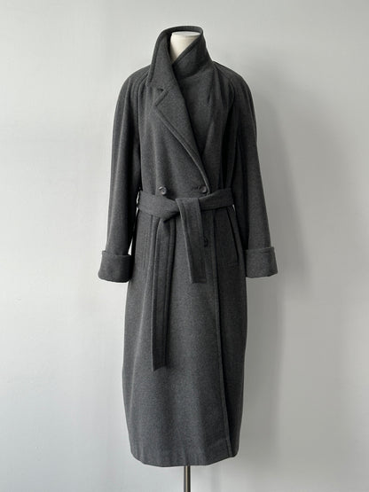 British Vintage 1990s Wool Cashmere Belted Double Breasted Coat - XL