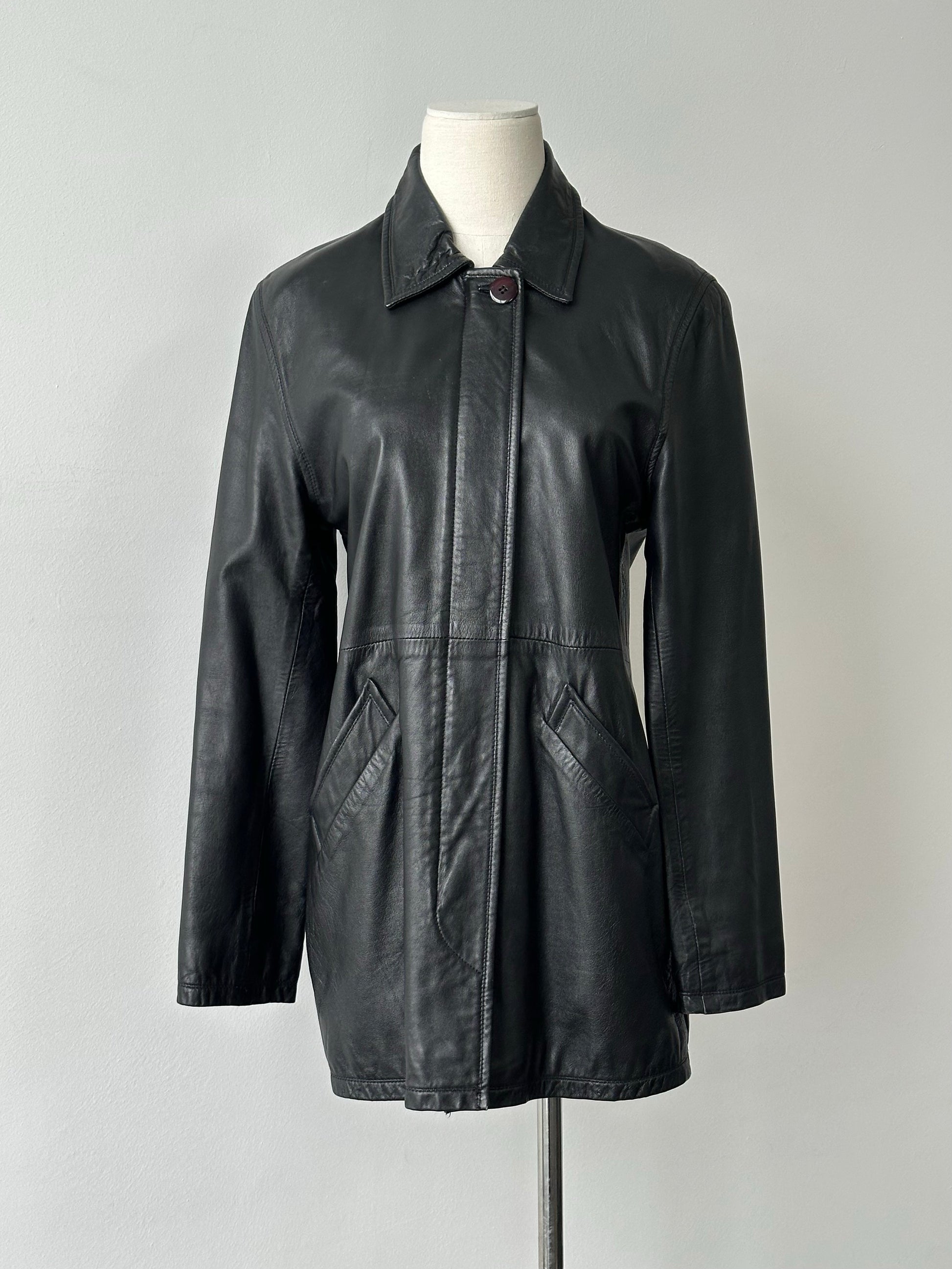 Vintage 1990s Concealed Placket Leather Jacket - S