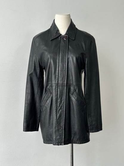 Vintage 1990s Concealed Placket Leather Jacket - S