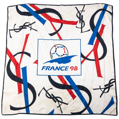 Vintage 1998 YSL Yves Saint Laurent France Fifa World Cup Silk Scarf | O/S, White, Red, Blue