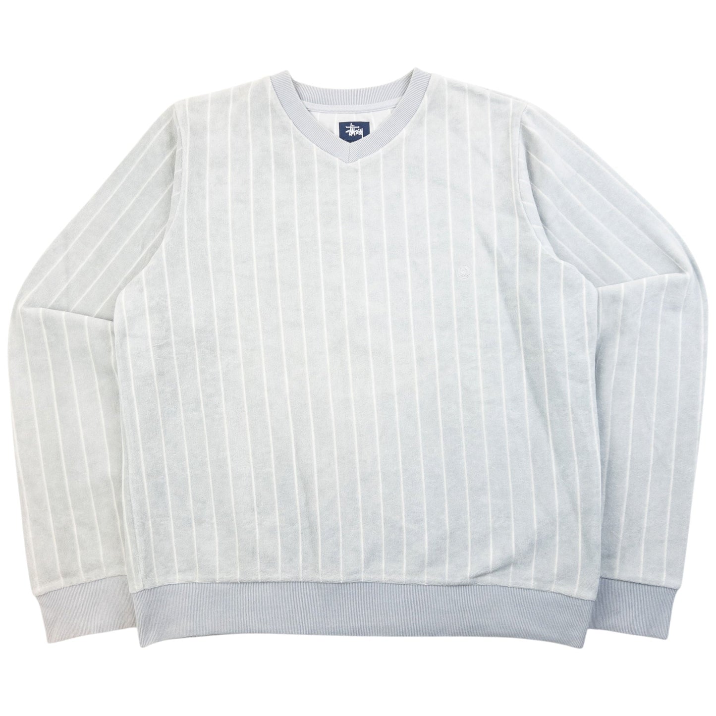 Vintage 2000s Stussy Striped Velour Sweatshirt Size XS | XS, Grey