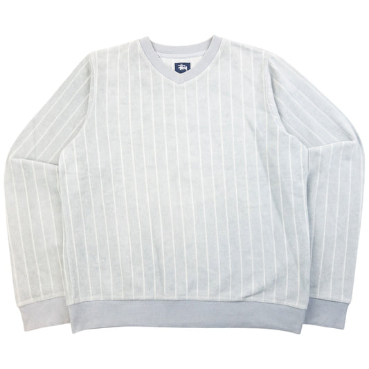 Vintage 2000s Stussy Striped Velour Sweatshirt Size XS | XS, Grey