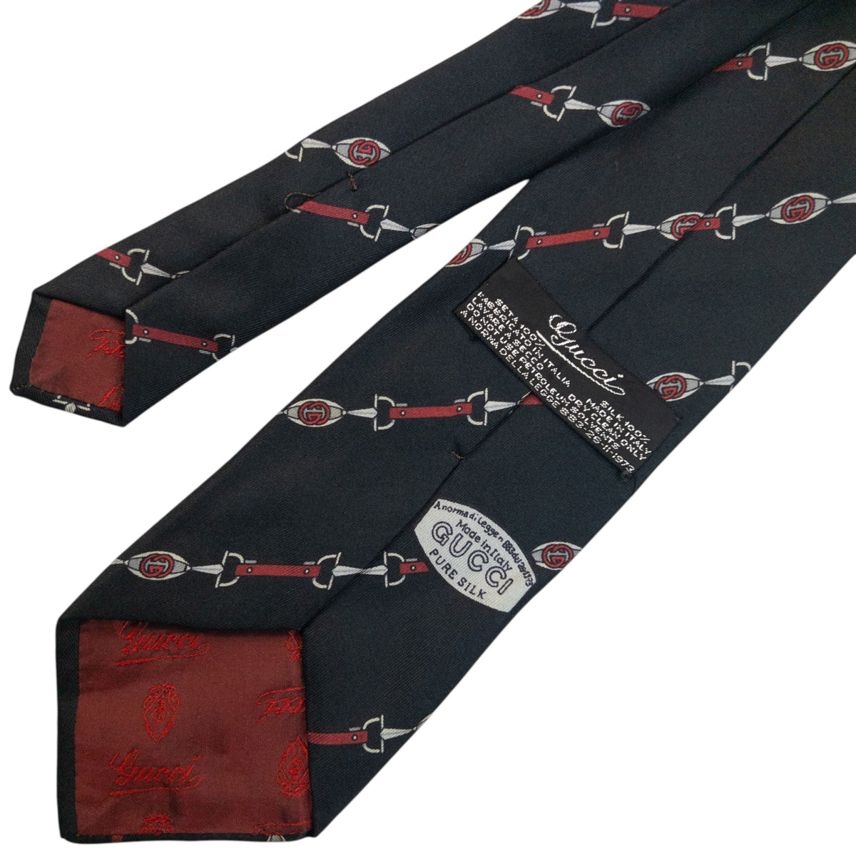 Vintage 80s Gucci Horse Bit Striped Silk Tie | O/S, Black