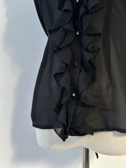 Vintage 2000s Sheer Ruffle Tit Belt Sleeveless Shirt - XS