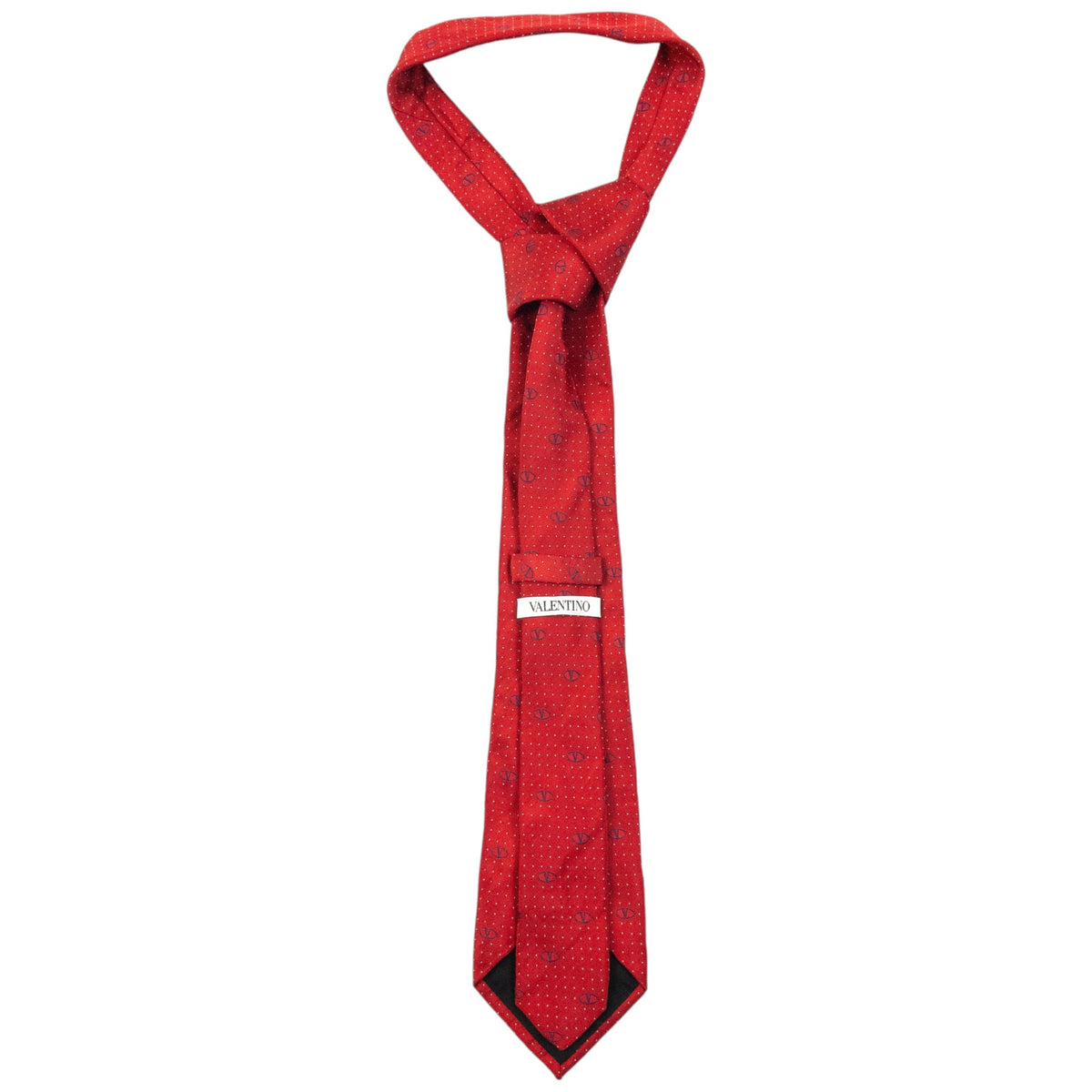 Vintage 90s Valentino Monogram Polka Dot Silk Tie | O/S, Red