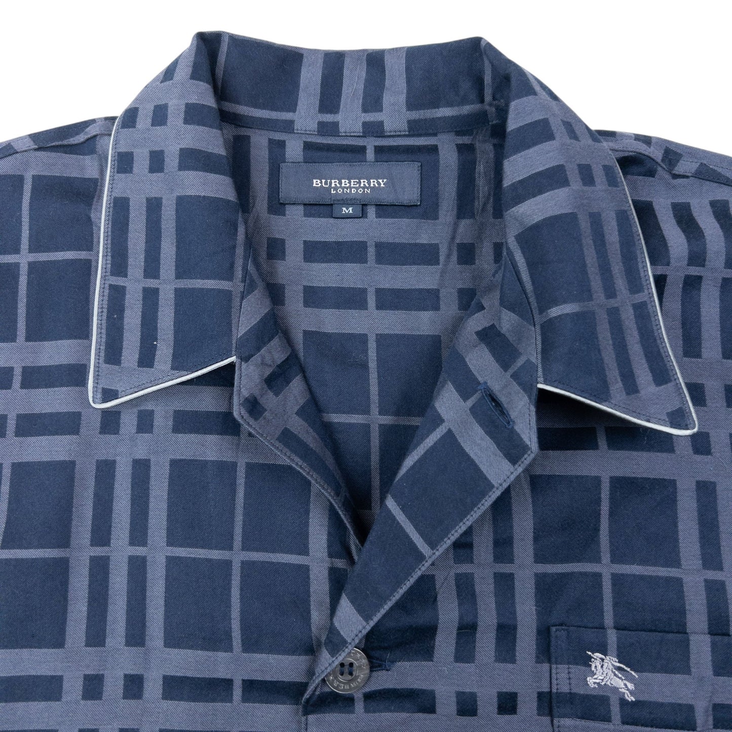 Vintage 2000s Burberry Nova Check Long Sleeve Button Up Pyjama Shirt Size M | Medium, Navy