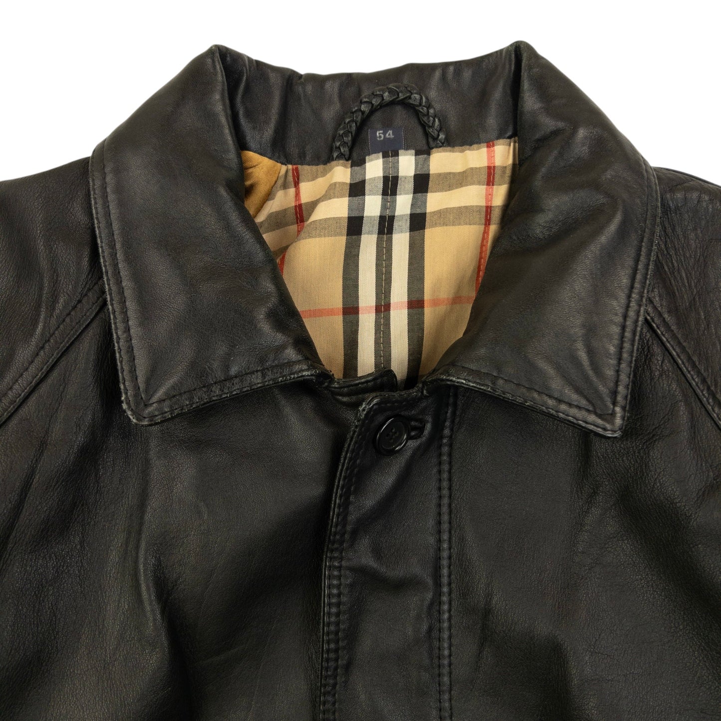Vintage 90s Burberry Nova Check Lined Leather Jacket Size XL | XL, Black