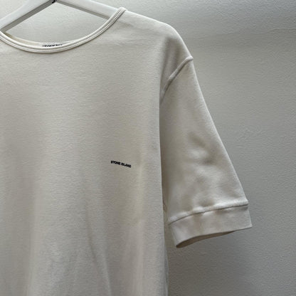 Early 00’s Stone Island Ribbed Cotton Logo T-shirt (L) | Large, White