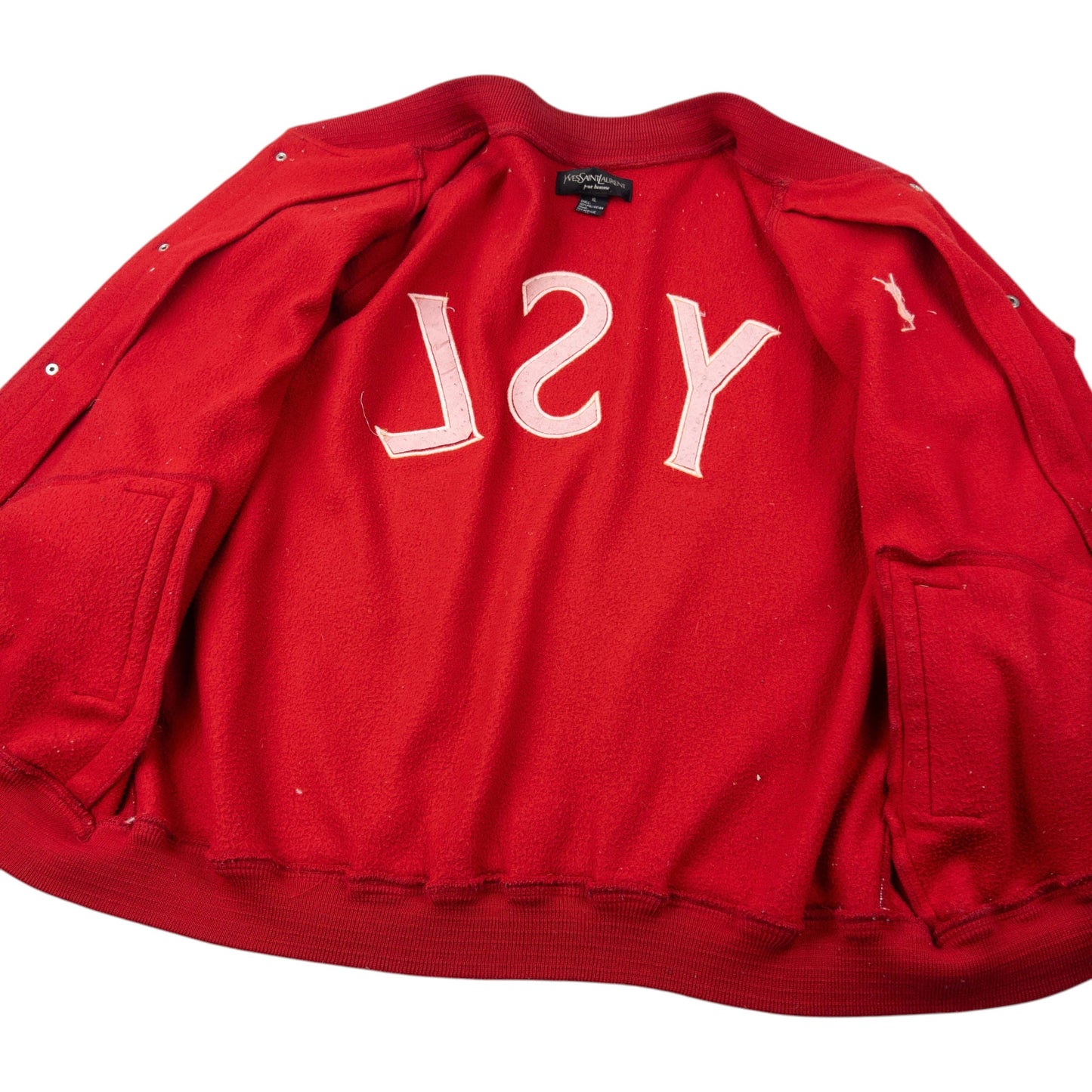 Vintage 90s YSL Yves Saint Laurent Fleece Varsity Jacket Size XXL | XXL, Orange