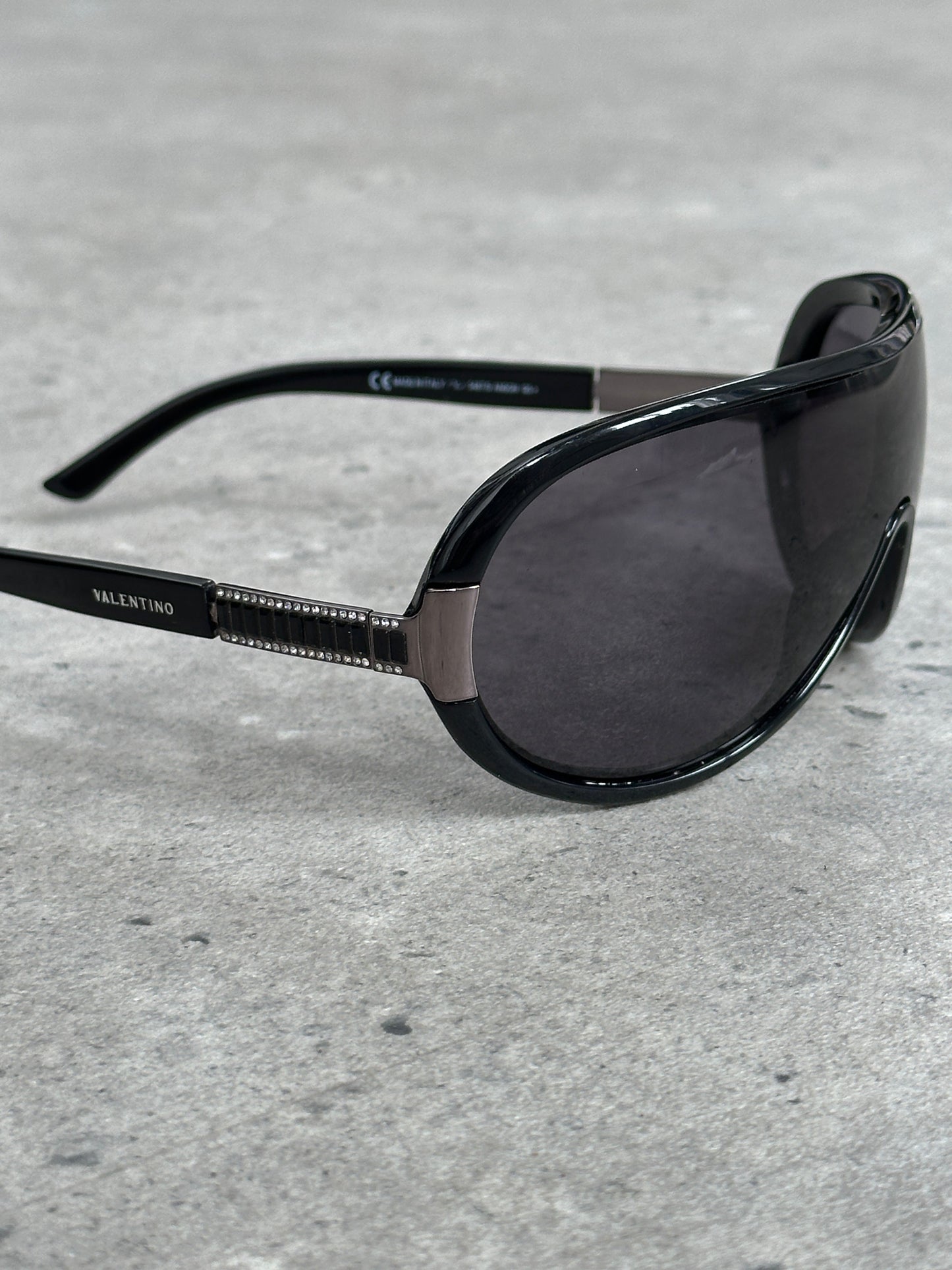 Valentino 2000s Crystal Bar Shield Logo Sunglasses