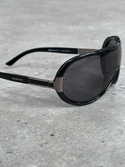 Valentino 2000s Crystal Bar Shield Logo Sunglasses