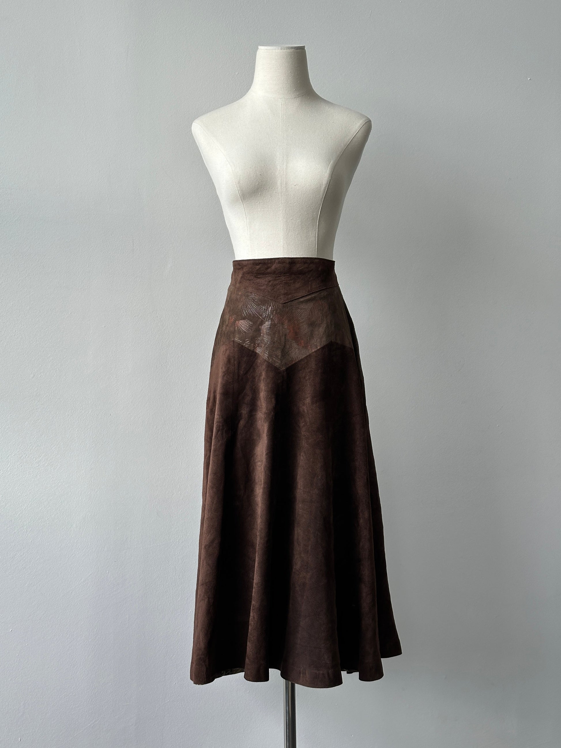 Vintage 1990s Suede Midi Skirt - W28