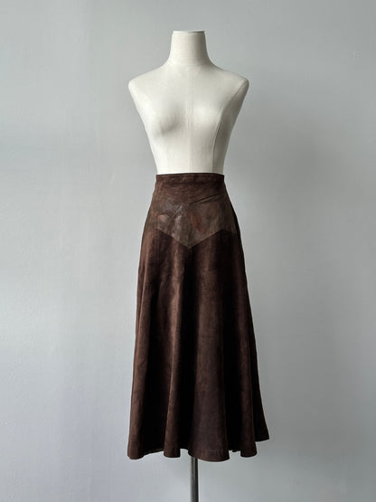 Vintage 1990s Suede Midi Skirt - W28
