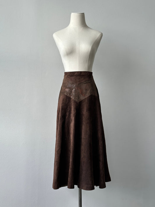 Vintage 1990s Suede Midi Skirt - W28