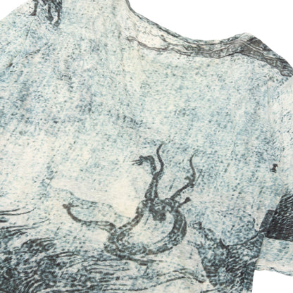 Vintage 2000s Yohji Yamamoto Dragon Print Mesh T Shirt SAMPLE Womens Size L | Large, Blue
