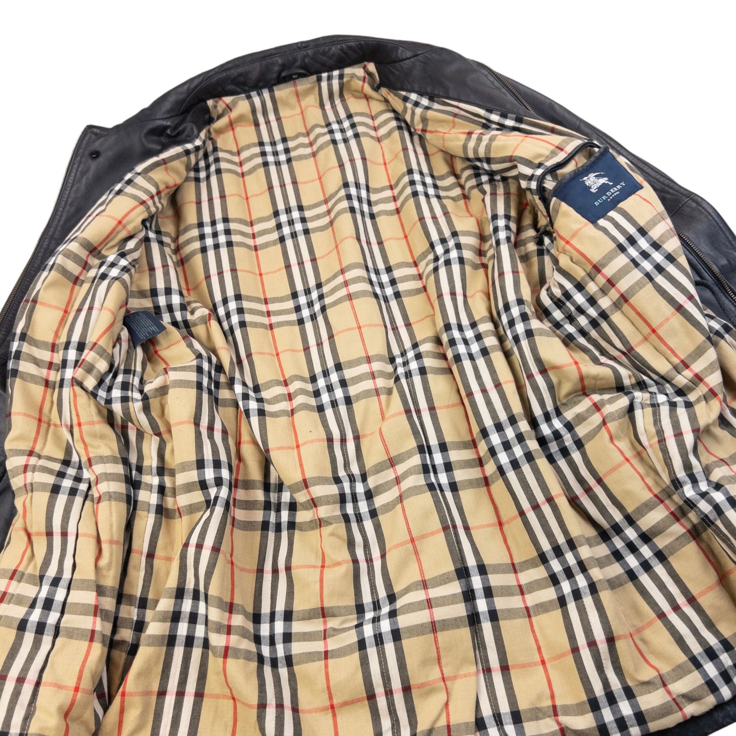 Vintage 2000s Burberry Nova Check Lined Leather Jacket Size L | Large, Black