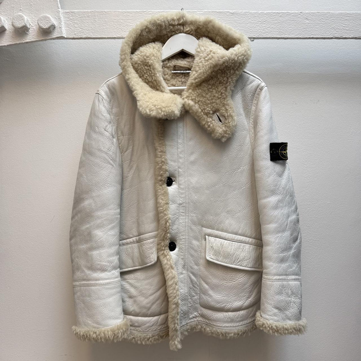 2007 Stone Island Hand Painted Shearling Jacket – Cream (M) | Medium, Multicoloured