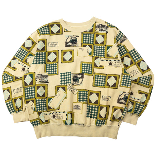 Vintage 90s Hai Sporting Gear By Issey Miyake Pattern Sweatshirt Size S | Small, Beige, Green, Brown