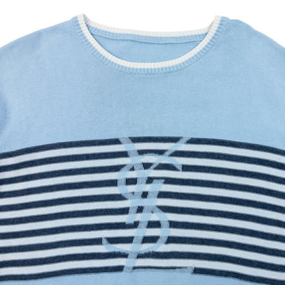 Vintage 2000s YSL Yves Saint Laurent Striped Jumper Size M | Medium, Blue