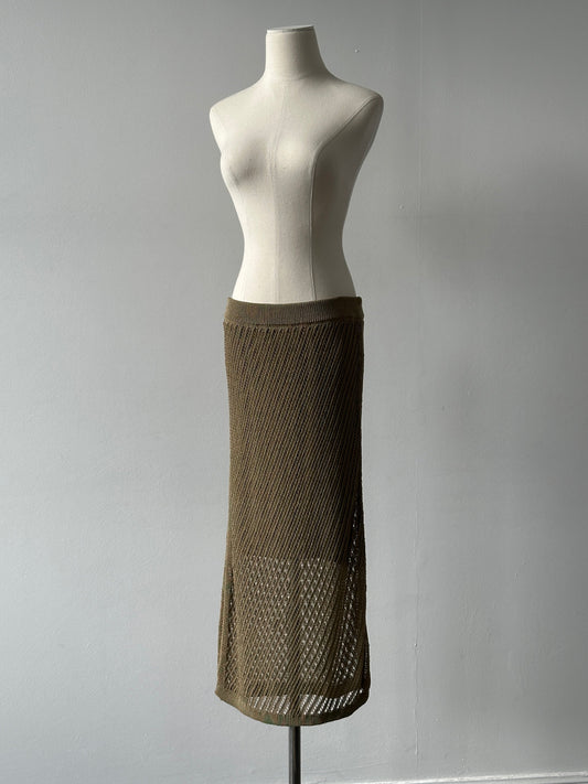 DKNY 2000s Cotton Open Knit Midi Skirt - W30