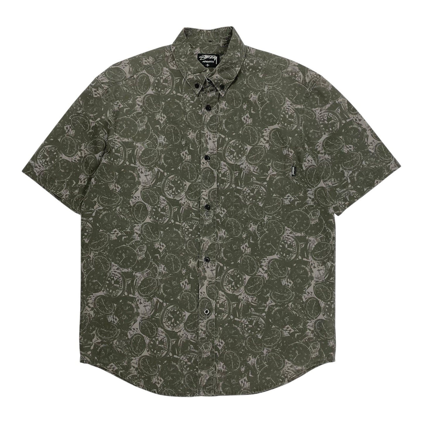 Vintage Stussy Watch Print Shirt, Size Small | Stussy, Olive Green