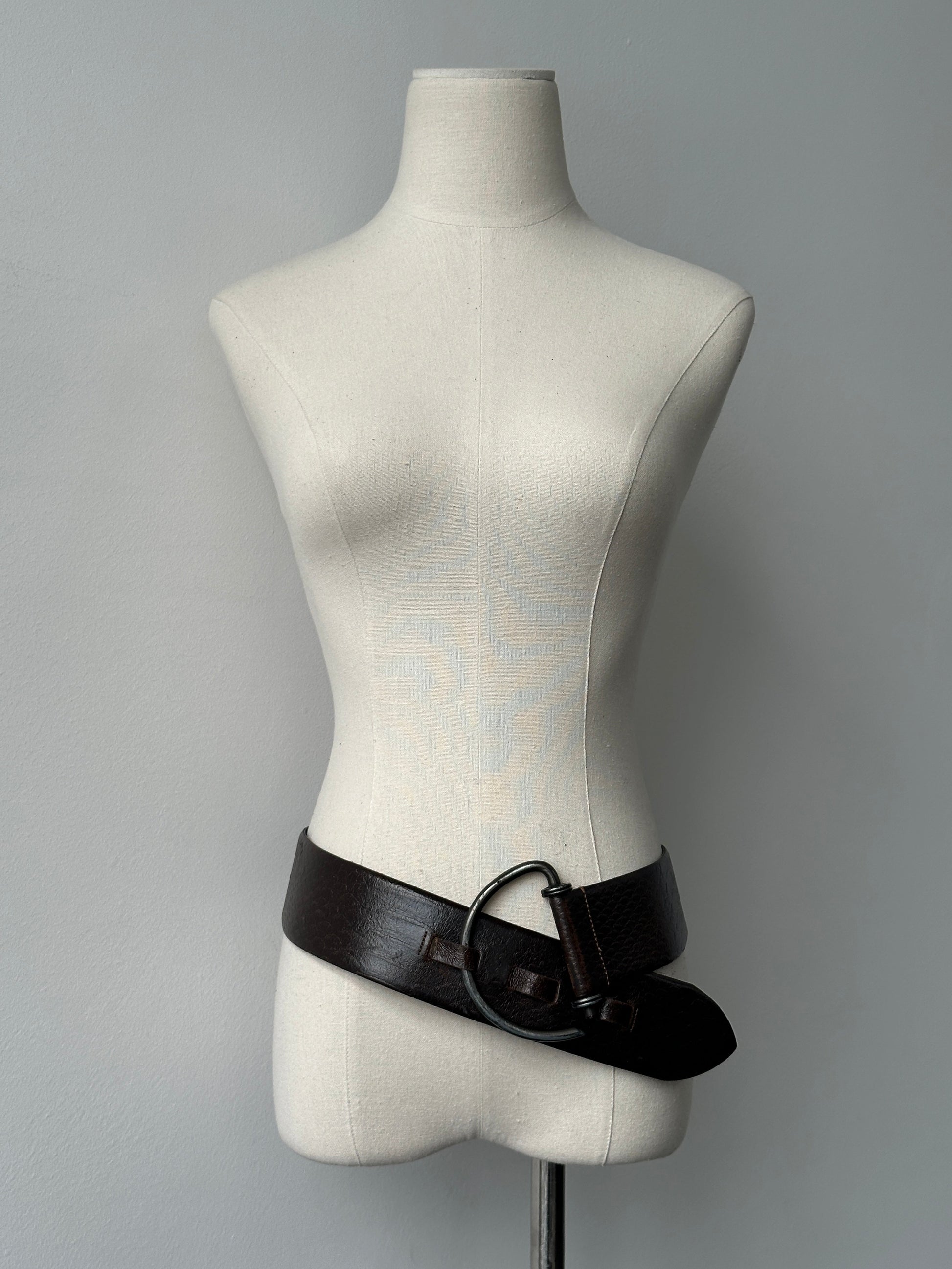 Vintage 1990s Leather Chunky D Ring Belt - W35-38