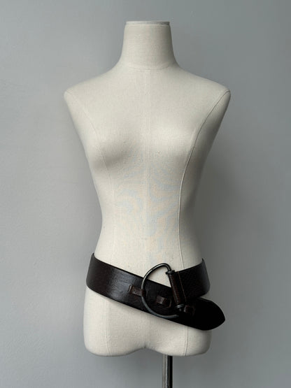 Vintage 1990s Leather Chunky D Ring Belt - W35-38