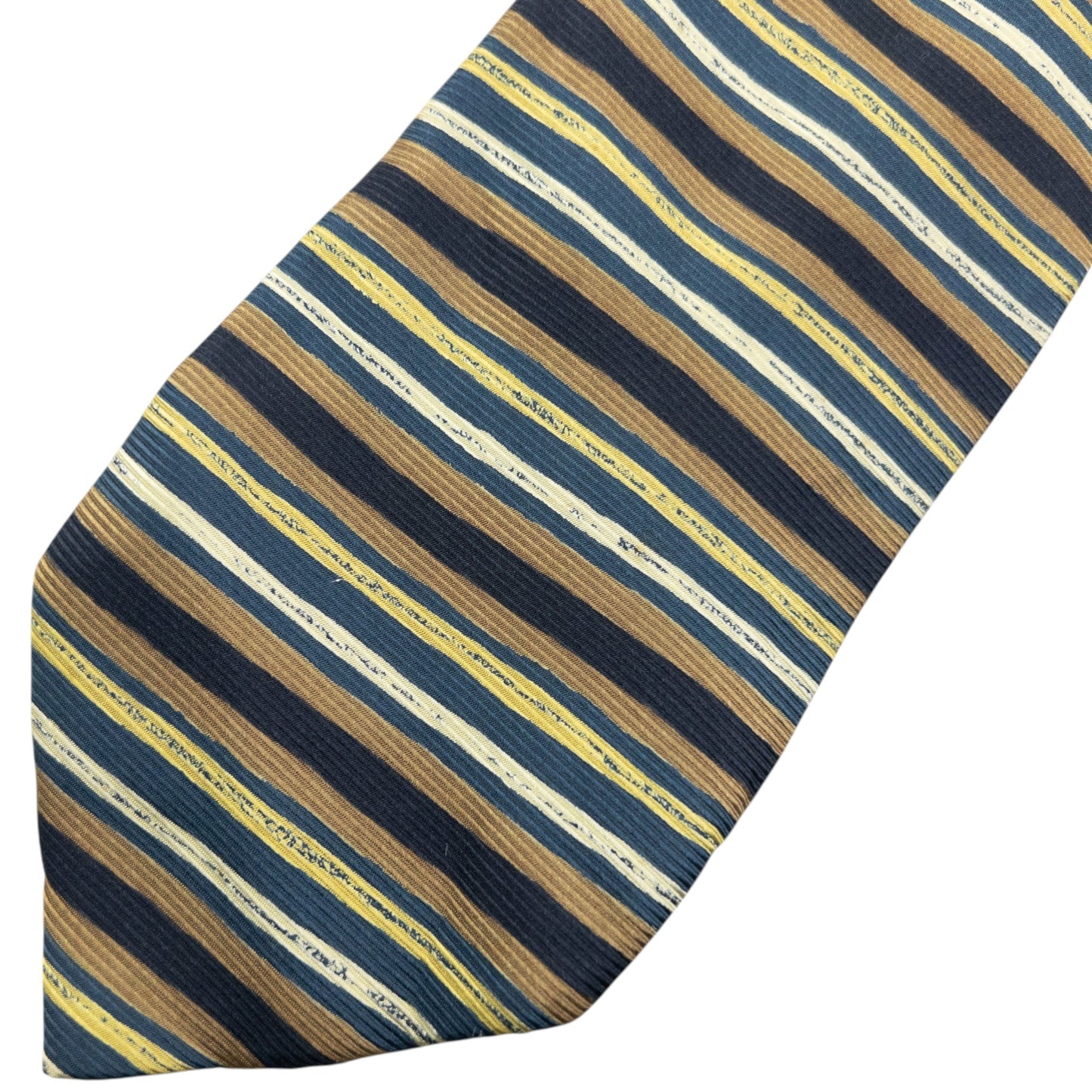Vintage 90s Issey Miyake Striped Silk Tie | O/S, Navy, Yellow, Brown