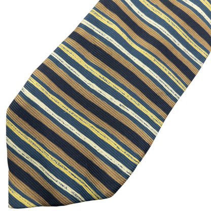 Vintage 90s Issey Miyake Striped Silk Tie | O/S, Navy, Yellow, Brown