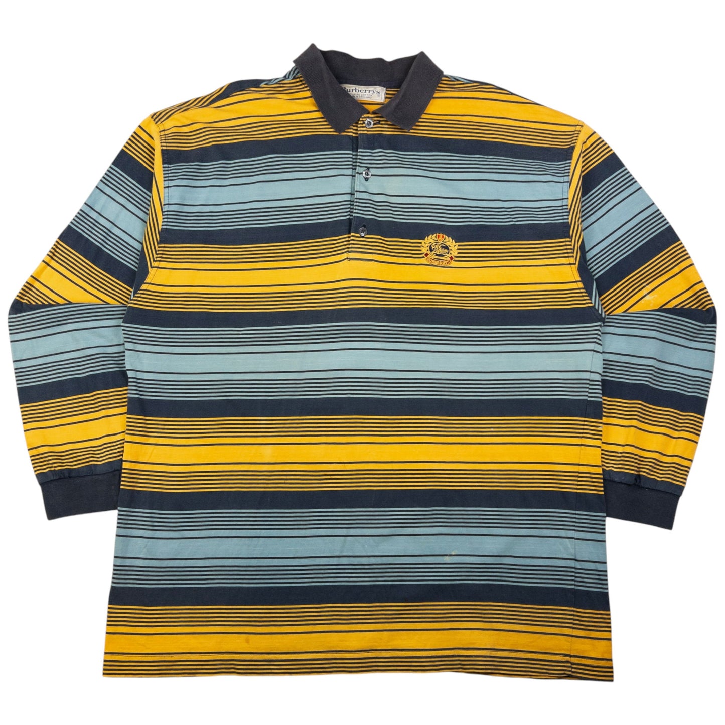 Vintage Burberry Striped Long Sleeve Polo Shirt Size XL