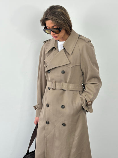 London Fog 1980s Wool Double Breasted Belted Trench Coat - L