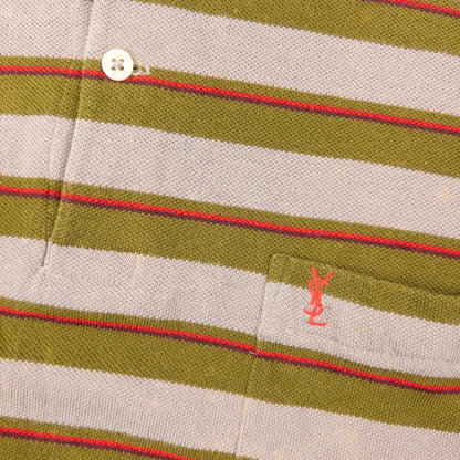 Vintage 80s YSL Yves Saint Laurent Striped Long Sleeve Polo Shirt Size M | Medium, Red