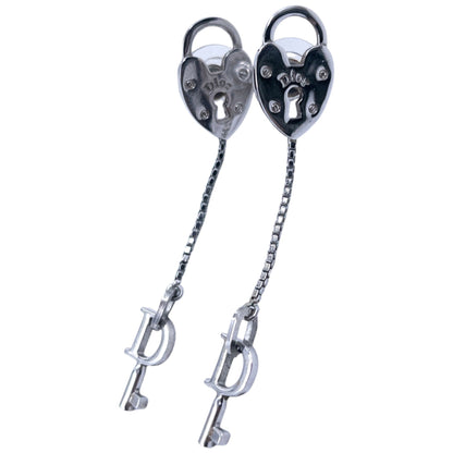 Vintage Dior Silver Heart Lock & Key Earrings