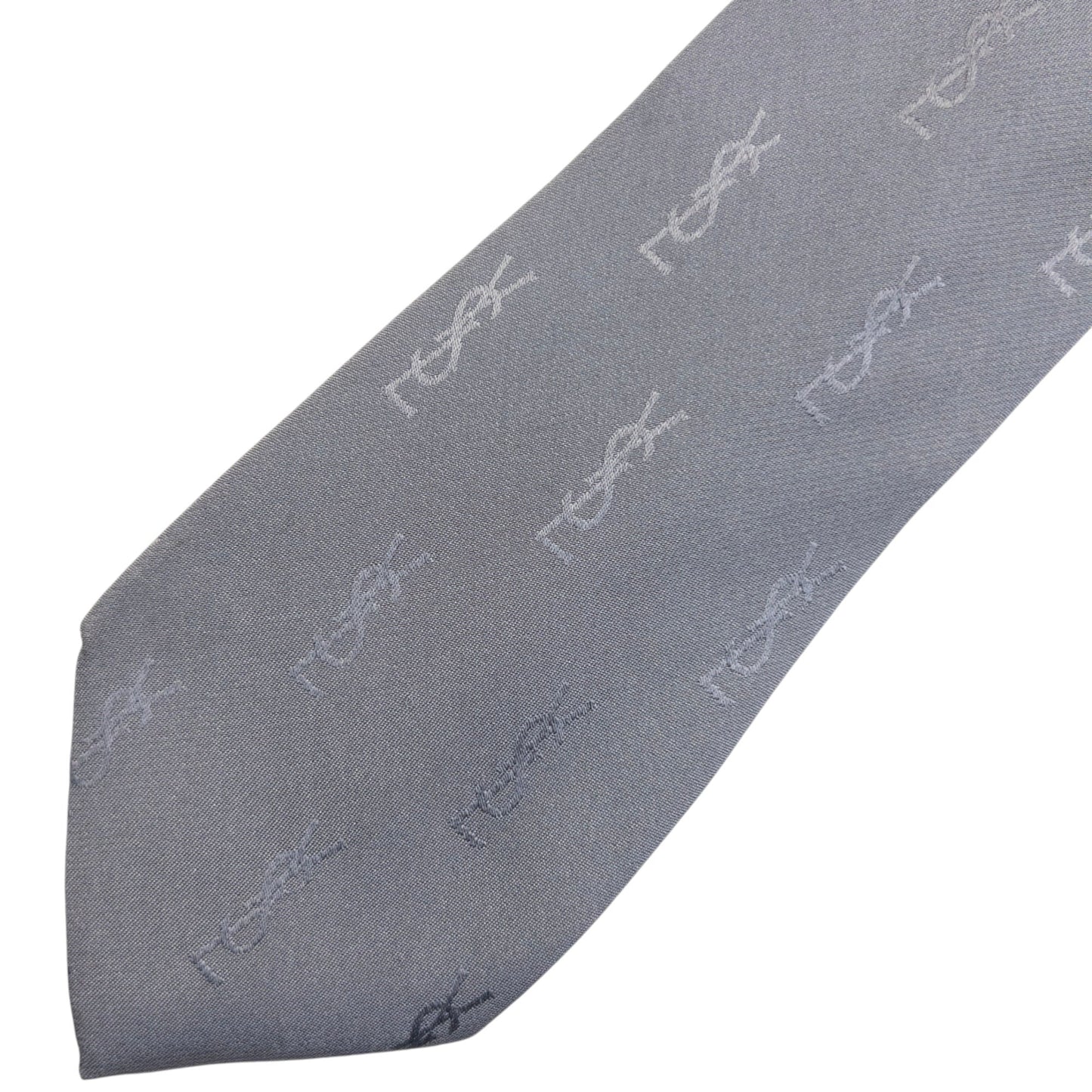 Vintage 90s YSL Yves Saint Laurent Monogram Silk Tie | O/S, Grey