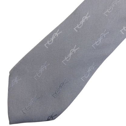 Vintage 90s YSL Yves Saint Laurent Monogram Silk Tie | O/S, Grey