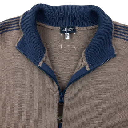 Vintage 2000s Armani Jeans Zip Up Jumper Size L | Large, Beige