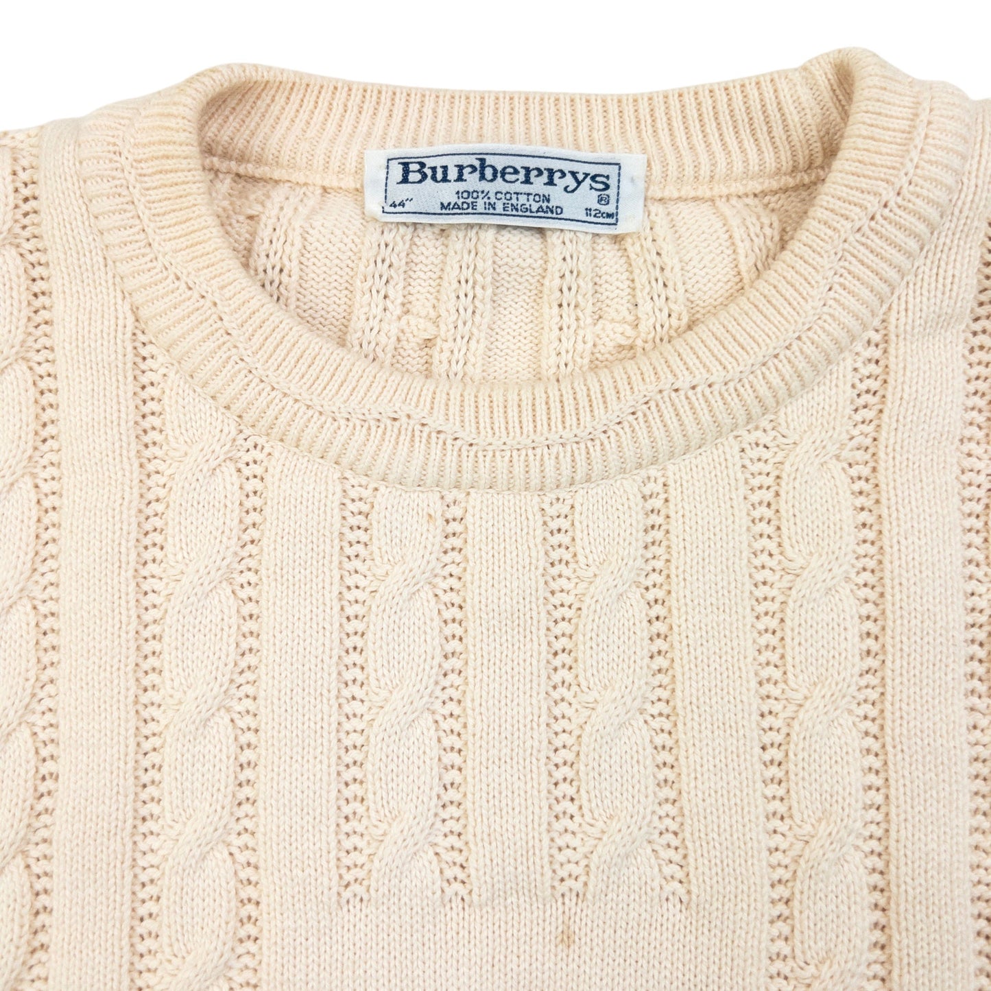 Vintage 90s Burberry Embroidered Cable Knit Jumper Size | Medium, Cream