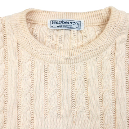 Vintage 90s Burberry Embroidered Cable Knit Jumper Size | Medium, Cream