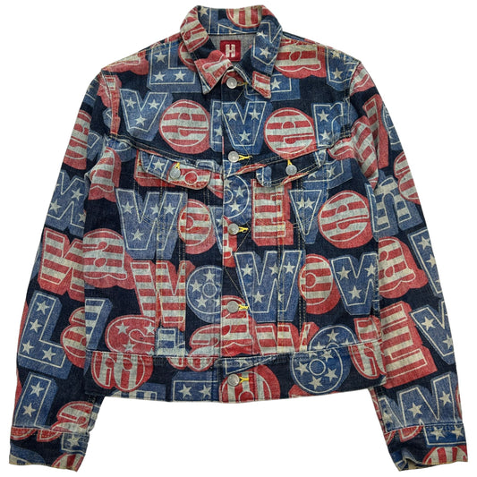 Vintage Hysteric Glamour American Flag Graphic Denim Jacket Women's Size S | Large, Red, Blue, White