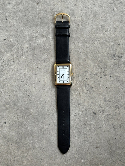 Sekonda 2000s Gold Tone Rectangular Quartz Leather Watch