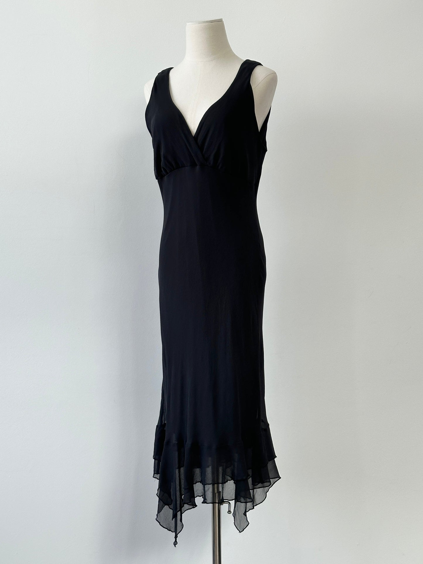 Vintage 2000s Pure Silk Handkerchief Hem Midi Maxi Dress - L