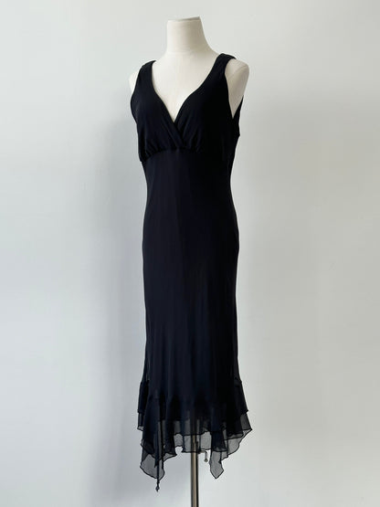 Vintage 2000s Pure Silk Handkerchief Hem Midi Maxi Dress - L