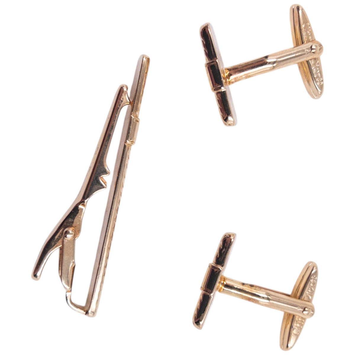 Vintage 90s Dior Embossed Tie Clip & Cufflinks | O/S, Gold