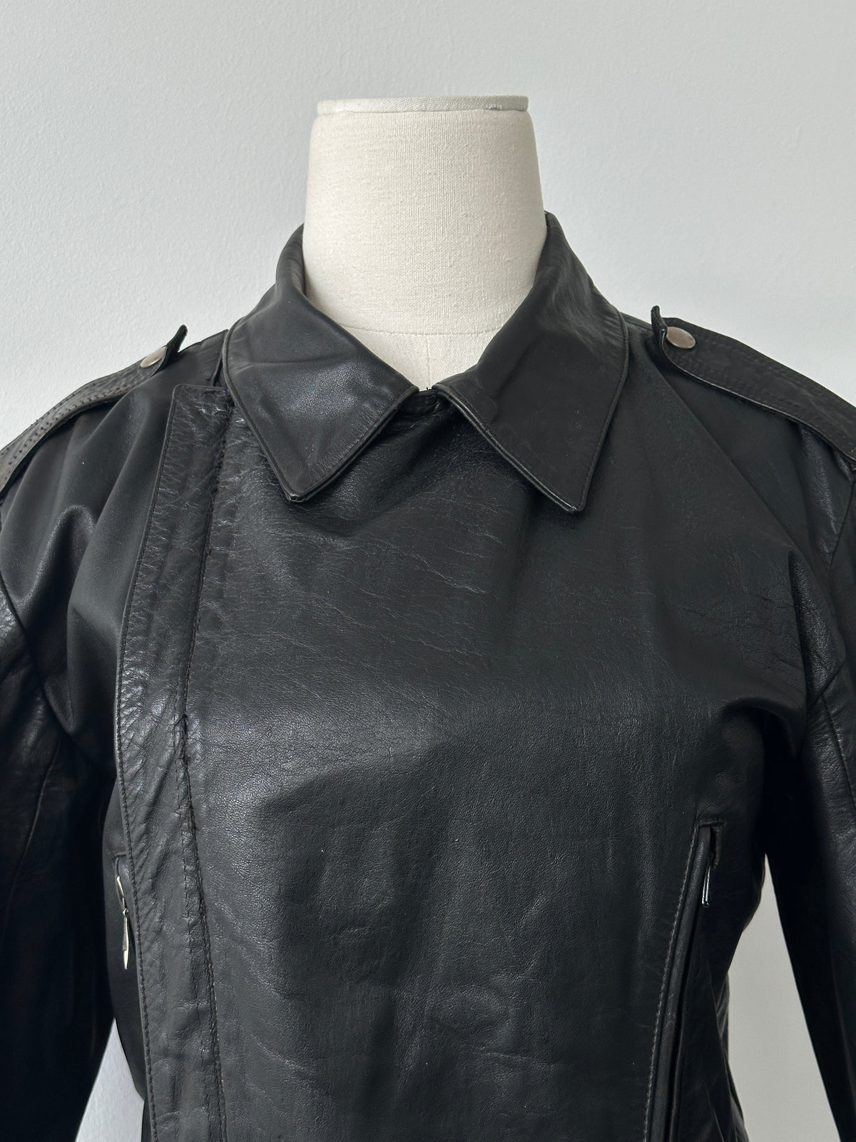 Vintage 1990s Fitted Moto Leather Jacket - XS-S